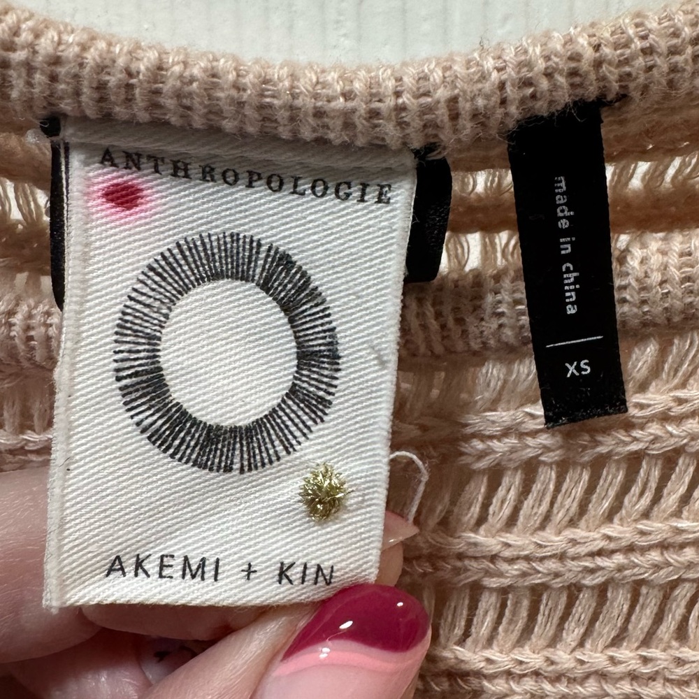 Anthropologie Pink Crew Neck Sweater with Boho Fringe - Picture 3 of 8